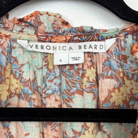 Veronica Beard Antonette Fall Floral Print V Neck Light Weight Cotton Blouse 6 - Picture 4 of 6